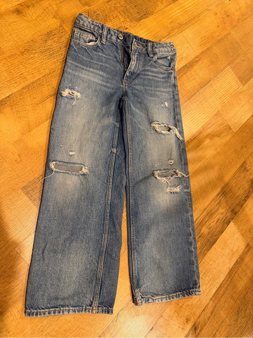 Zara Kids Distressed Straight-Leg Jeans - Light Blue